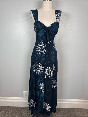 Gazapati Navy Tie Dye Celestial Tie-Front Maxi Dress Bohemian Y2K Size Small